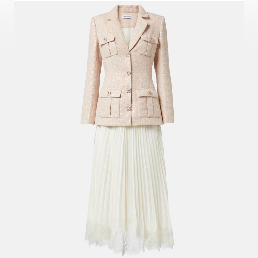 Self-Portrait Cream Blazer with Sequin Detail